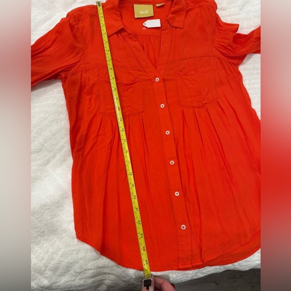 Maeve anthropologie red orange collared flowy button down top - Picture 5 of 7